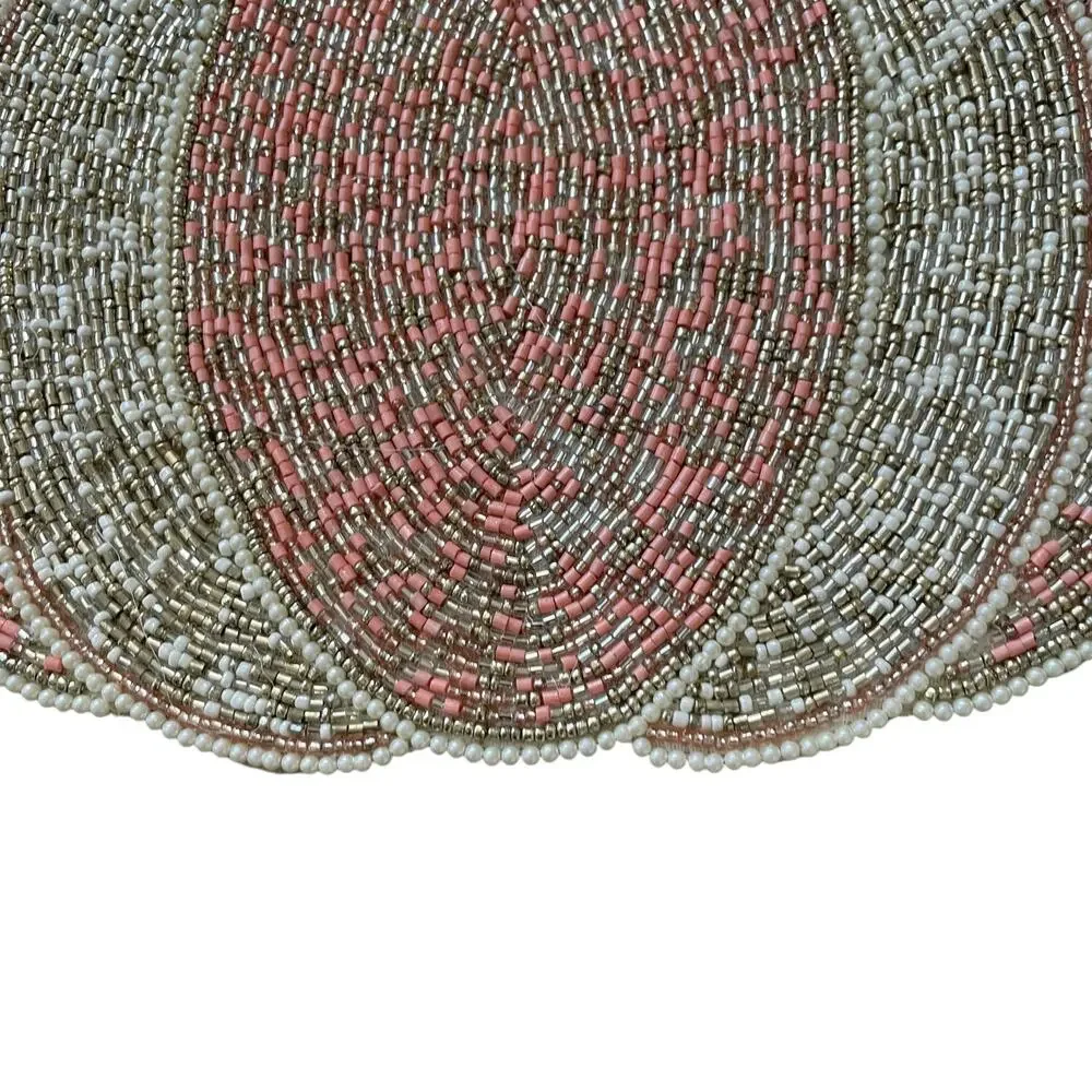 Tahari PINK PUMPKIN Beaded Placemat Charger 15in Gold Silver Holiday Glam NEW